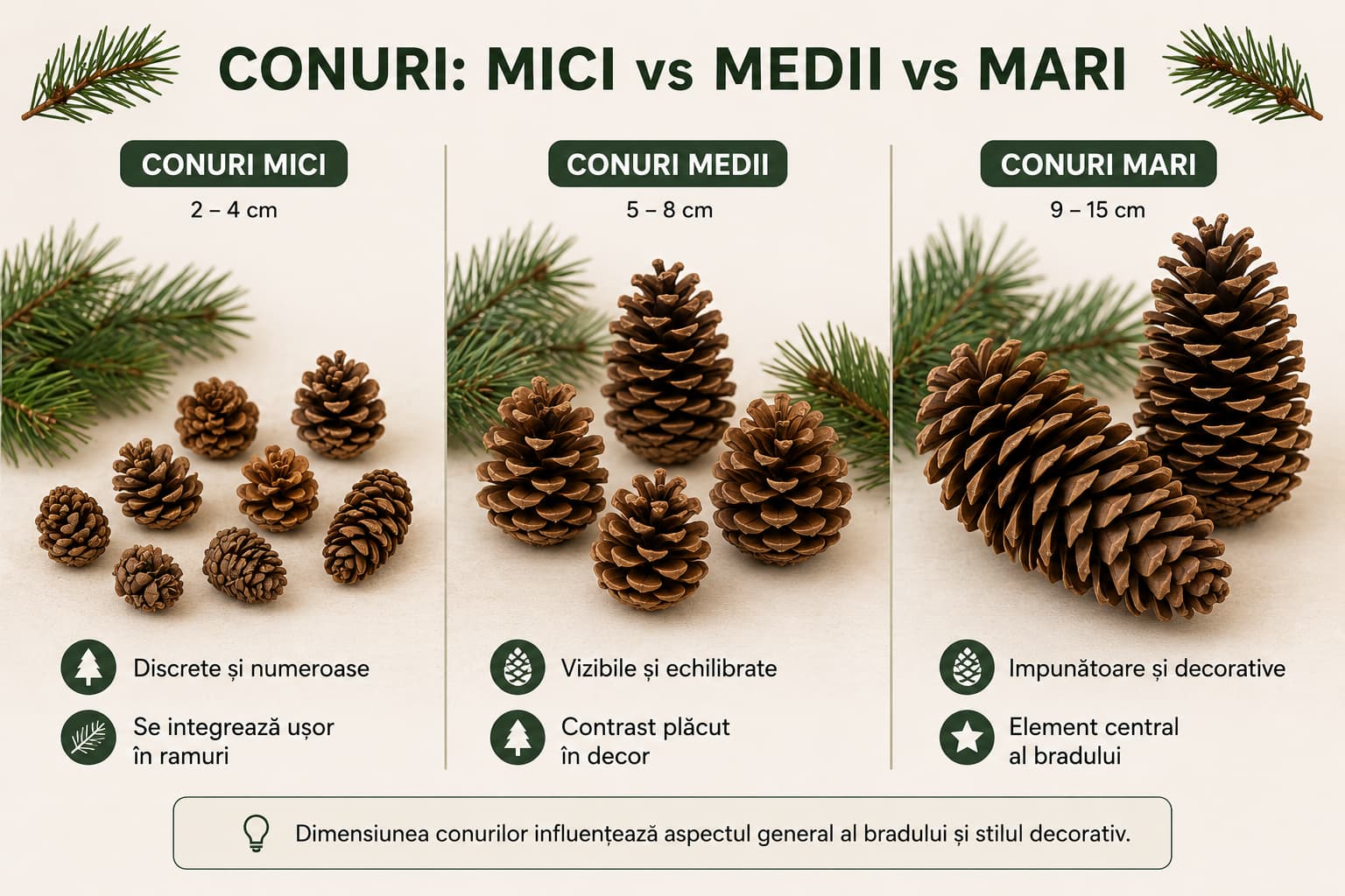 comparatie conuri mici, medii, mari