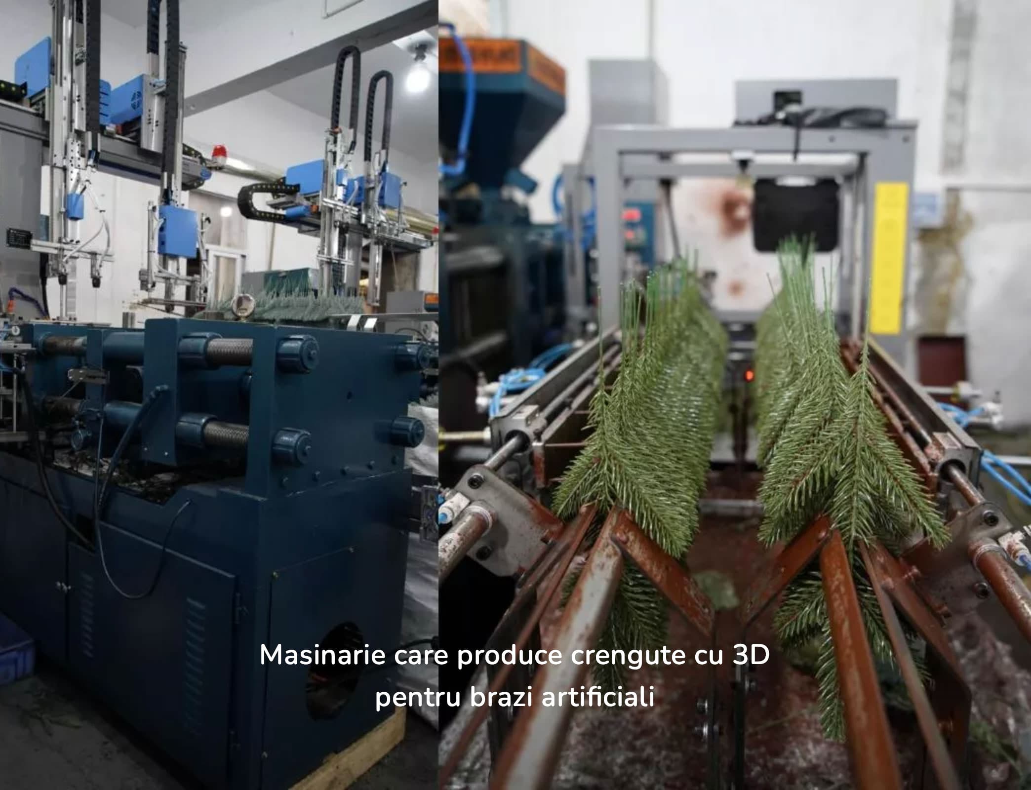 masinarie care injecteaza polietilena in matrite pentru a crea ace 3D pentru brazi artificiali