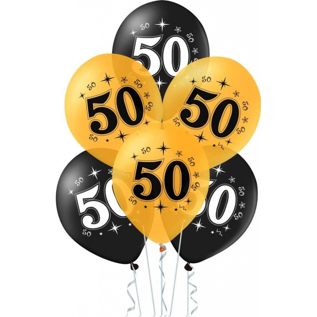 Set 10 baloane 50 ani negru si auriu 30cm brazicraciun.net