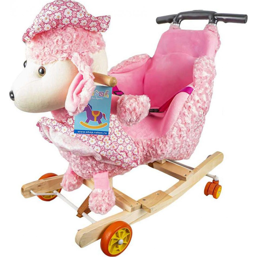 Balansoar pentru bebelusi, Catel, lemn + plus, roz, cu rotile